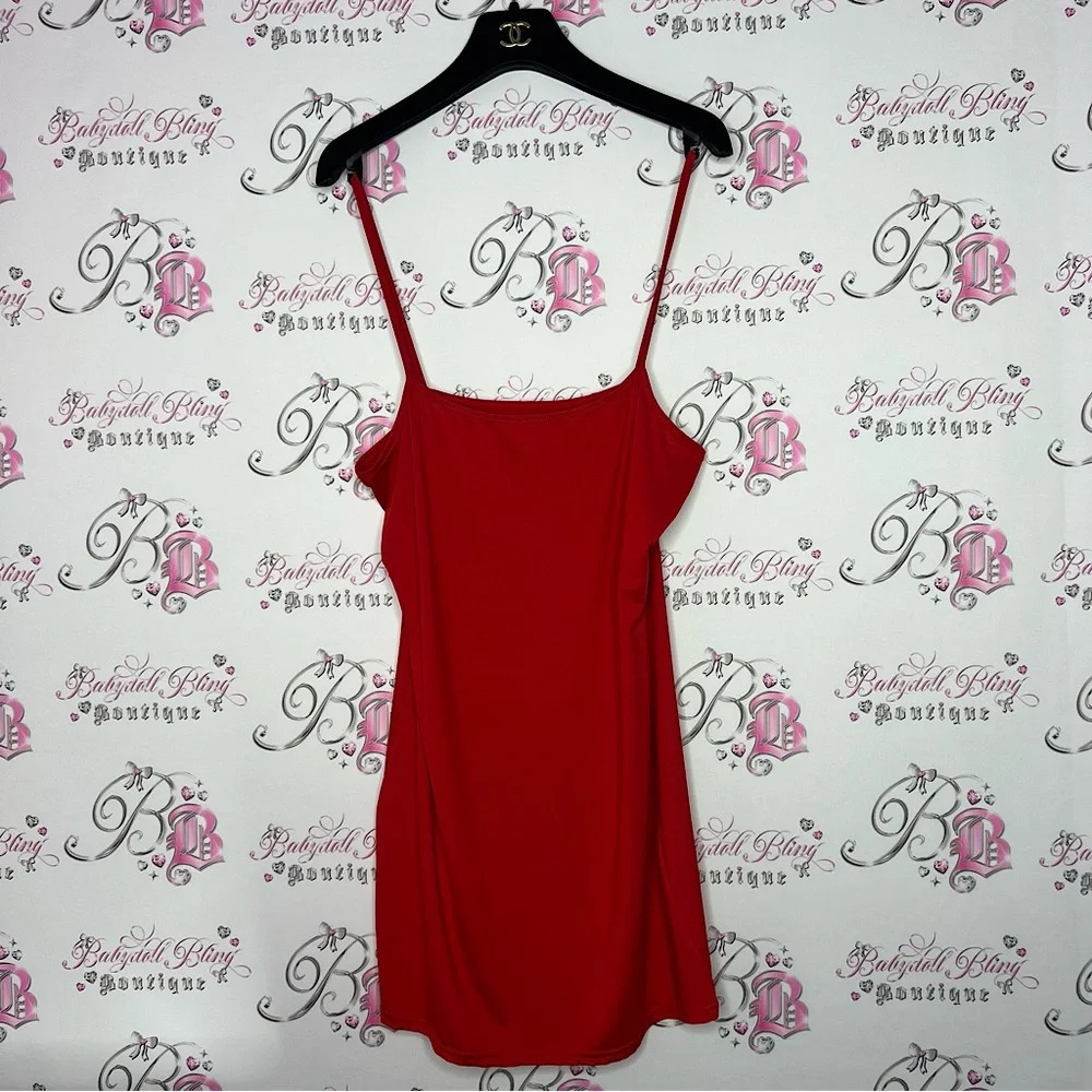 Red slip dress lightweight bodycon flattering mini dress comfy soft stretchy L